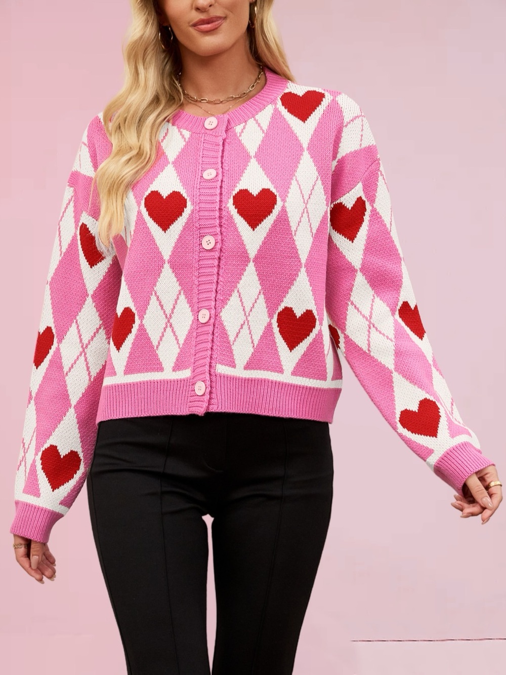 Heart Pattern Button-Up Cardigan - Picture 4 of 10
